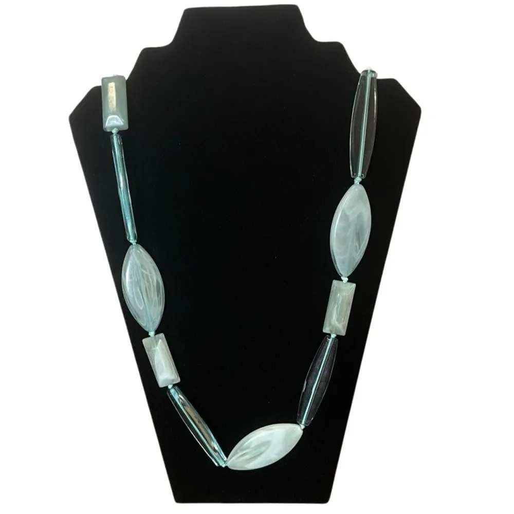 Elegant Long Geometric Beaded Statement Necklace w/ Earrings Set